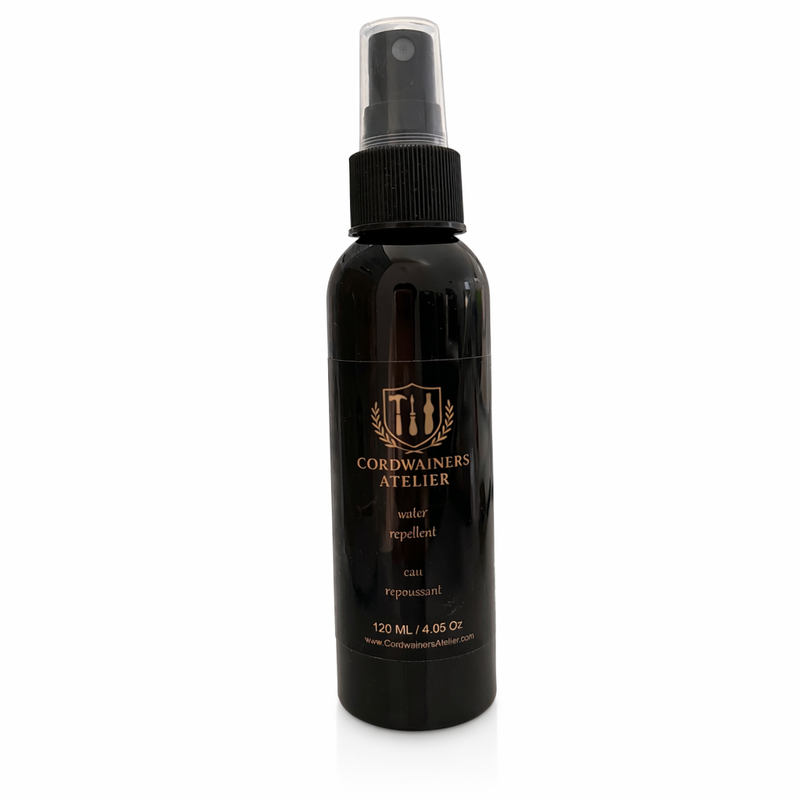 Black spray bottle with Cordwainers Atelier branding on a white background