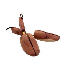 Cedar shoe tree with rear loop handle for easy removal from tall boots