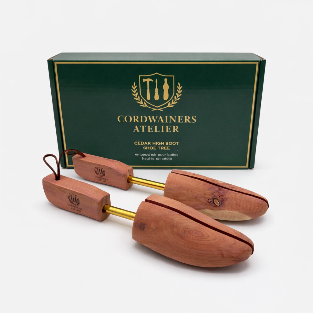 Premium cedar shoe tree with loop handle for maintaining western boots