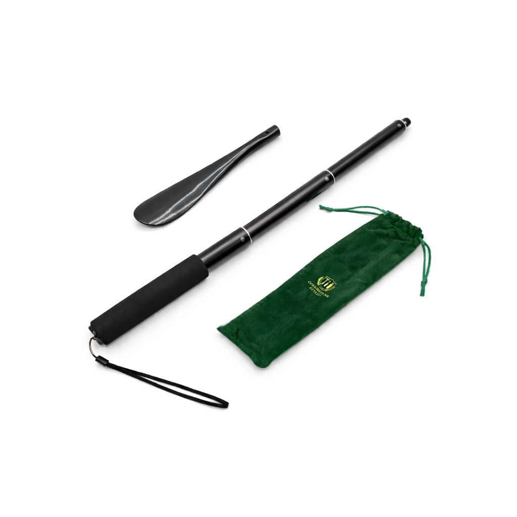 Cordwainers Atelier extendable shoe horn with carry bag for convenient shoe wearing