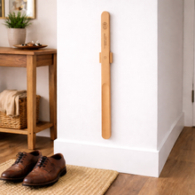 Cedar wooden shoe horn with magnetic holder for home entryway